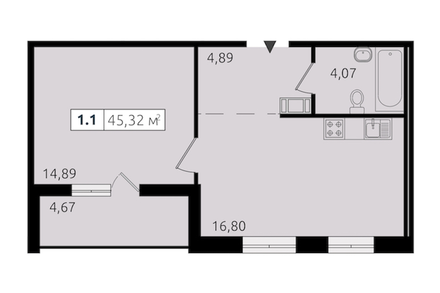 1-комнатная квартира 40.62 м², 14/14 эт., ЖК «Чёрная речка»
